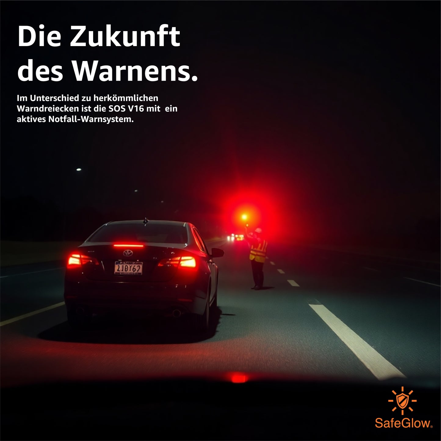 Notlicht Warnleuchte V16 mit DGT Zulassung - Warndreieck für StVO - Auto & Motorrad Safeglow®