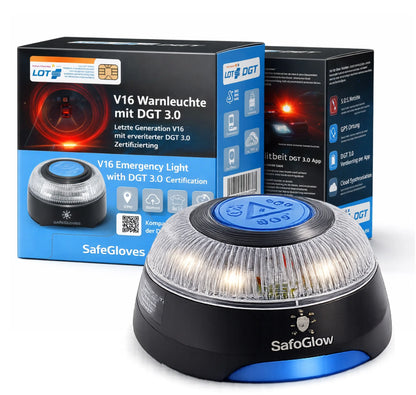 Notlicht Warnleuchte V16 mit DGT 3.0 & SIM Karte für Spanien - Warndreieck - Auto & Motorrad Safeglow®