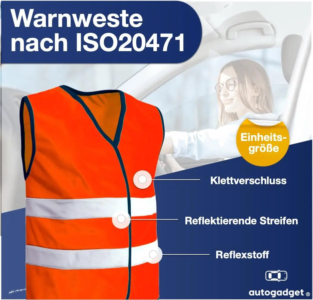 4x Warnwesten Auto 2026 orange ISO20471 Pannenweste Unfallweste Pkw Sicherheitsweste Autozubehör Weste reflektierend Auto, Pkw, LKW Safeglow®