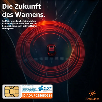 Notlicht Warnleuchte V16 mit DGT 3.0 & SIM Karte für Spanien - Warndreieck - Auto & Motorrad Safeglow®