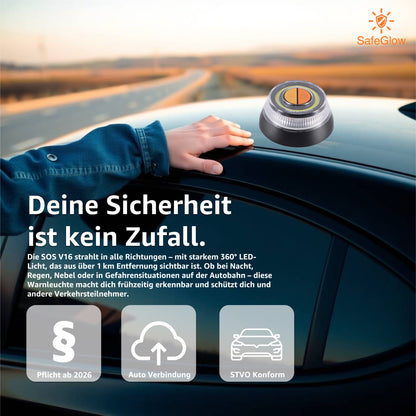 Notlicht Warnleuchte V16 mit DGT Zulassung - Warndreieck für StVO - Auto & Motorrad Safeglow®