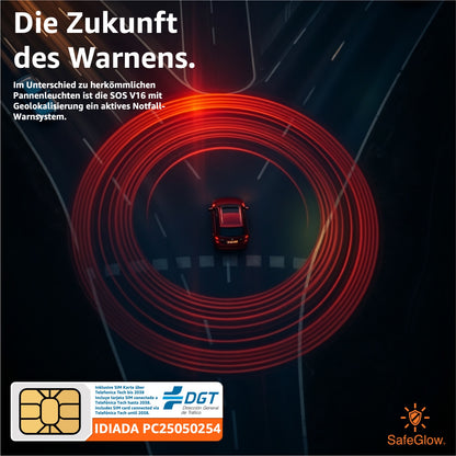 Notlicht Warnleuchte V16 mit DGT 3.0 & SIM Karte - Warndreieck für StVO - Auto & Motorrad Safeglow®