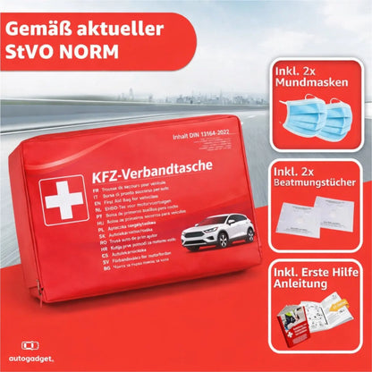 3 in 1 - Auto Erste Hilfe Set 2026 - KFZ Verbandskasten Pkw & Warnweste & Warndreieck Set - Autozubehör & Pannenset & Unfall - Geprüft & Norm Safeglow®