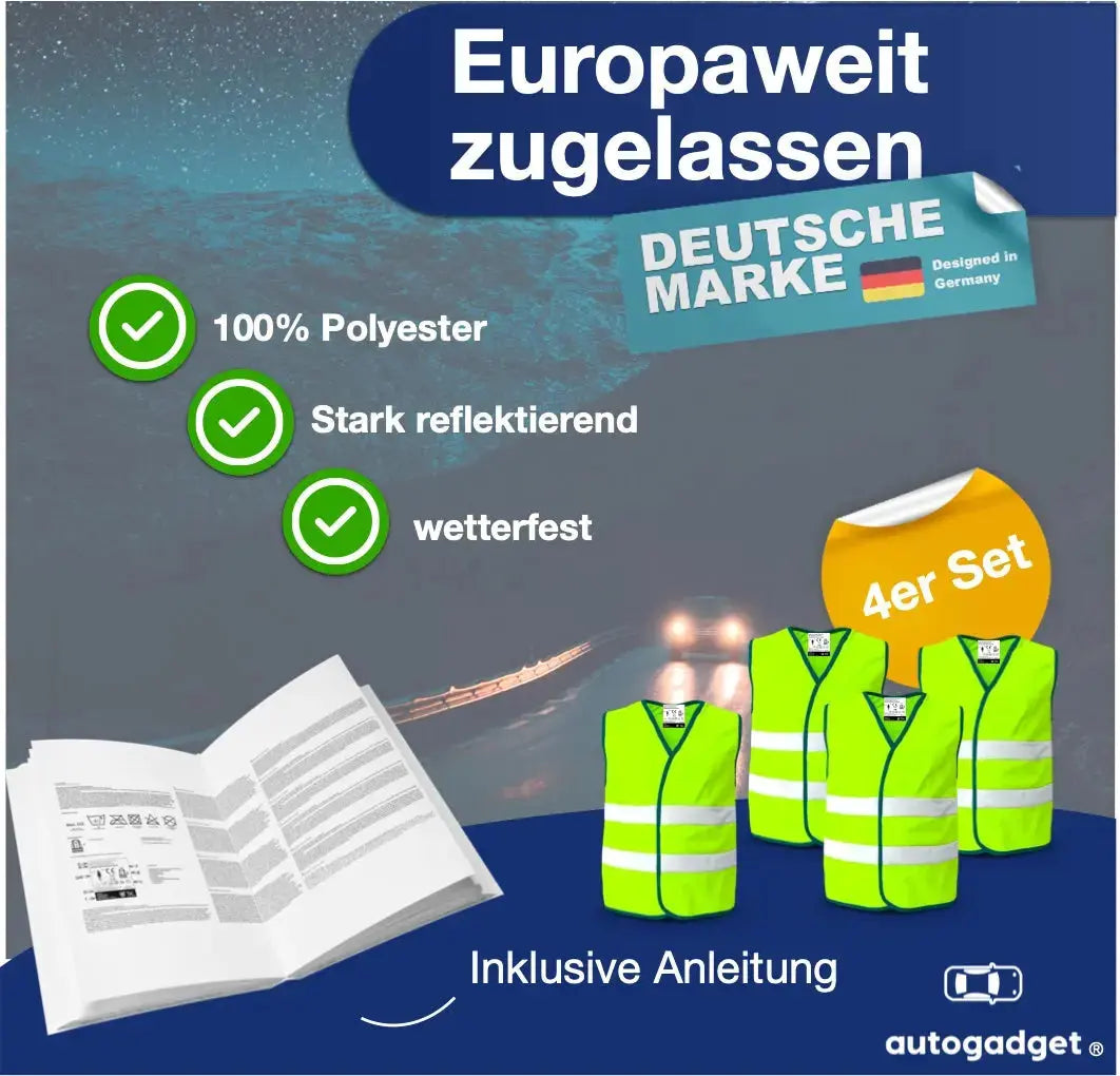 4x Warnwesten 2026 Auto gelb - Warnweste Pannenweste Unfallweste ISO20471 Safeglow®