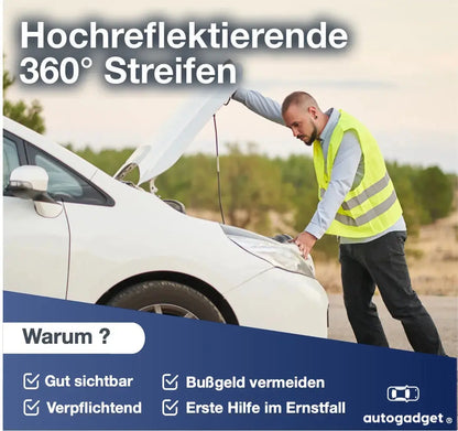 4x Warnwesten 2026 Auto gelb - Warnweste Pannenweste Unfallweste ISO20471 Safeglow®