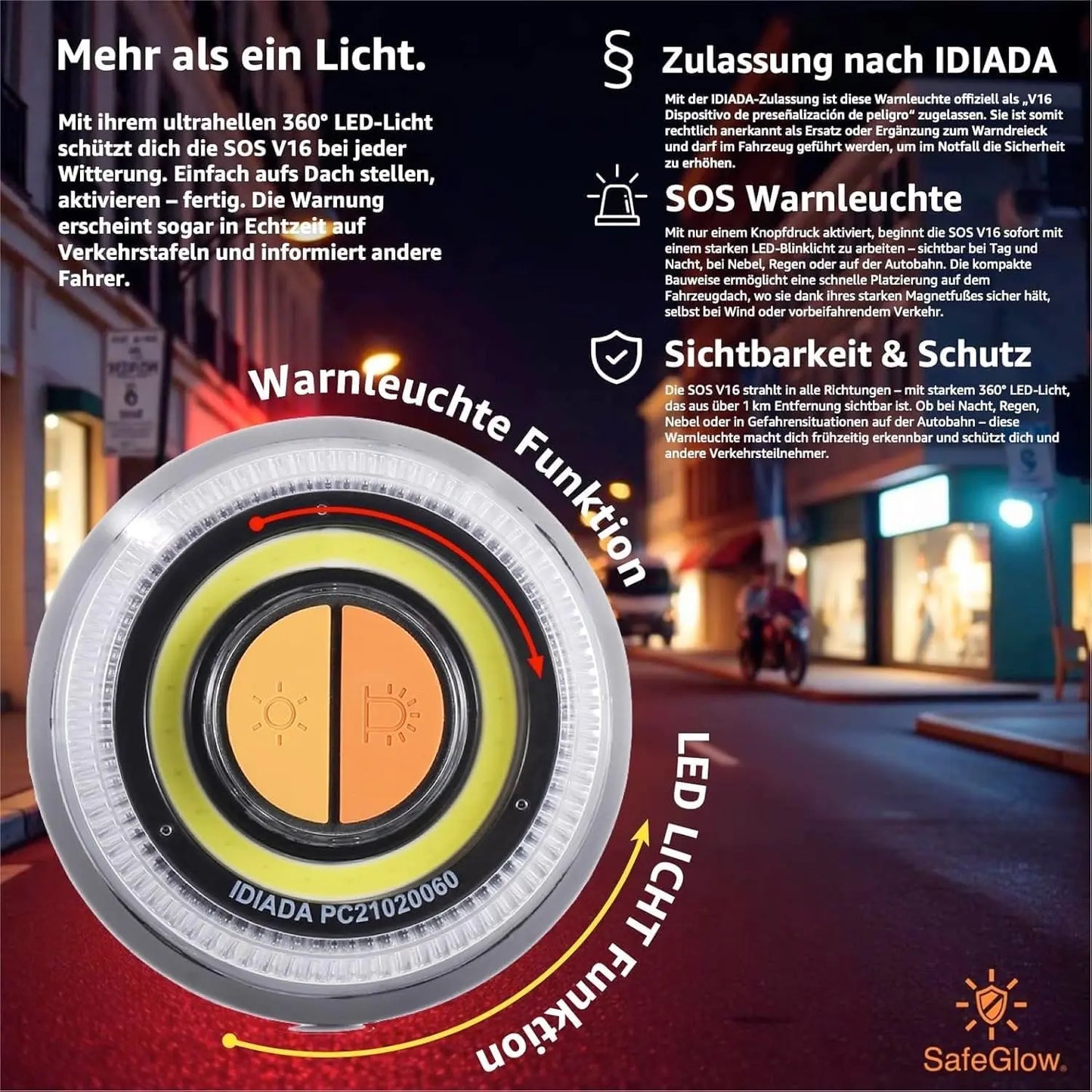 3 in 1 - Auto Erste Hilfe Set 2026 -  V16 Leuchte & KFZ Verbandskasten Pkw & Warnweste & Set - Autozubehör & Pannenset & Unfall - Geprüft & Norm Safeglow®