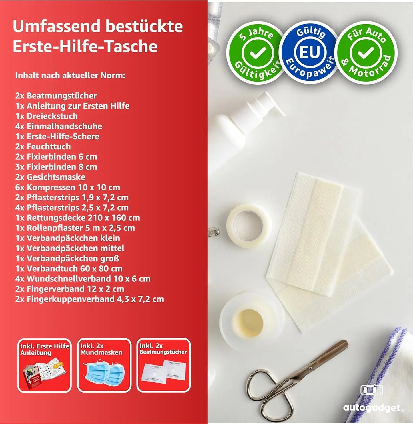 3 in 1 - Auto Erste Hilfe Set 2026 - KFZ Verbandskasten Pkw & Warnweste & Warndreieck Set - Autozubehör & Pannenset & Unfall - Geprüft & Norm Safeglow®