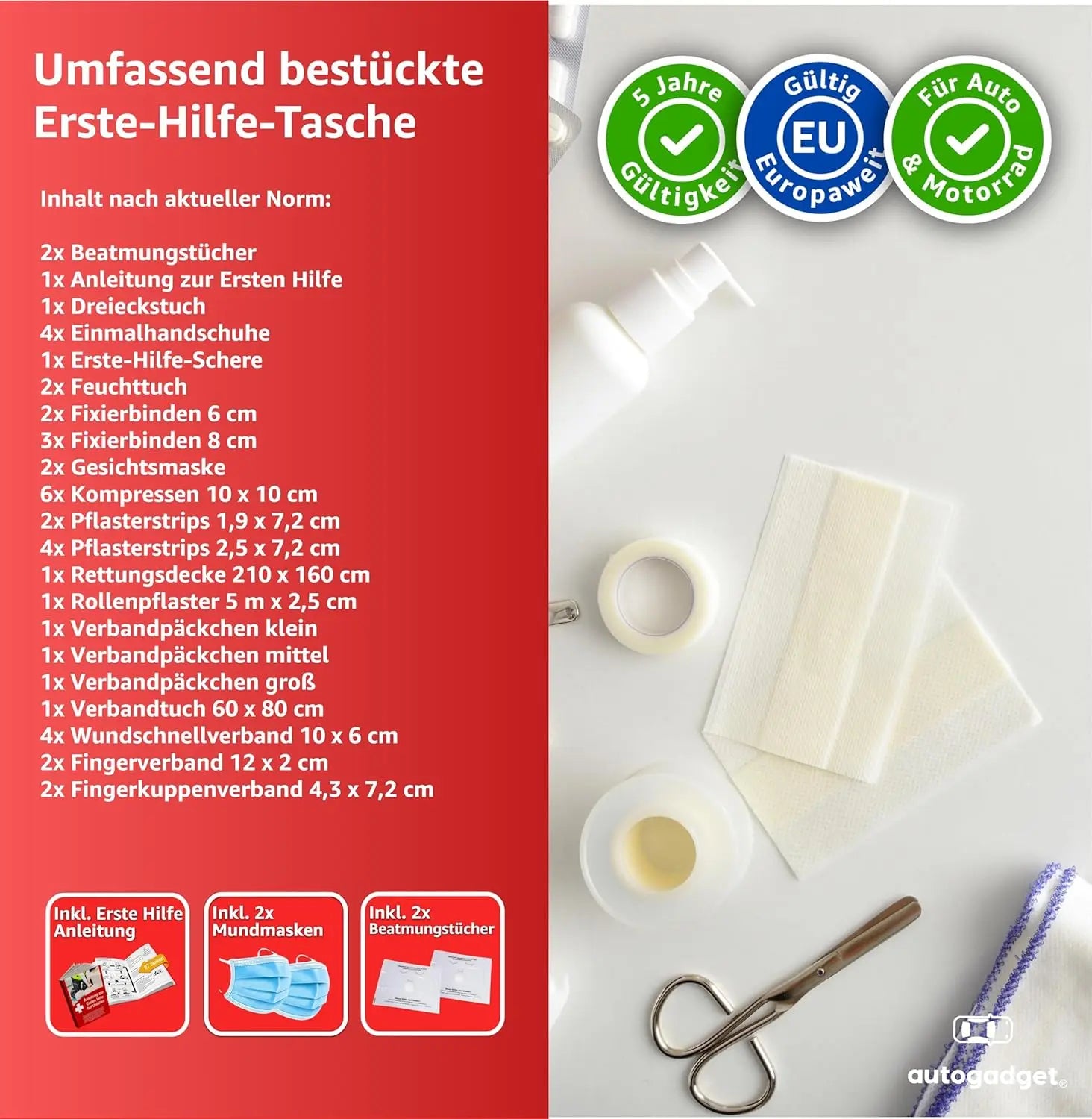3 in 1 - Auto Erste Hilfe Set 2026 - KFZ Verbandskasten Pkw & Warnweste & Warndreieck Set - Autozubehör & Pannenset & Unfall - Geprüft & Norm Safeglow®
