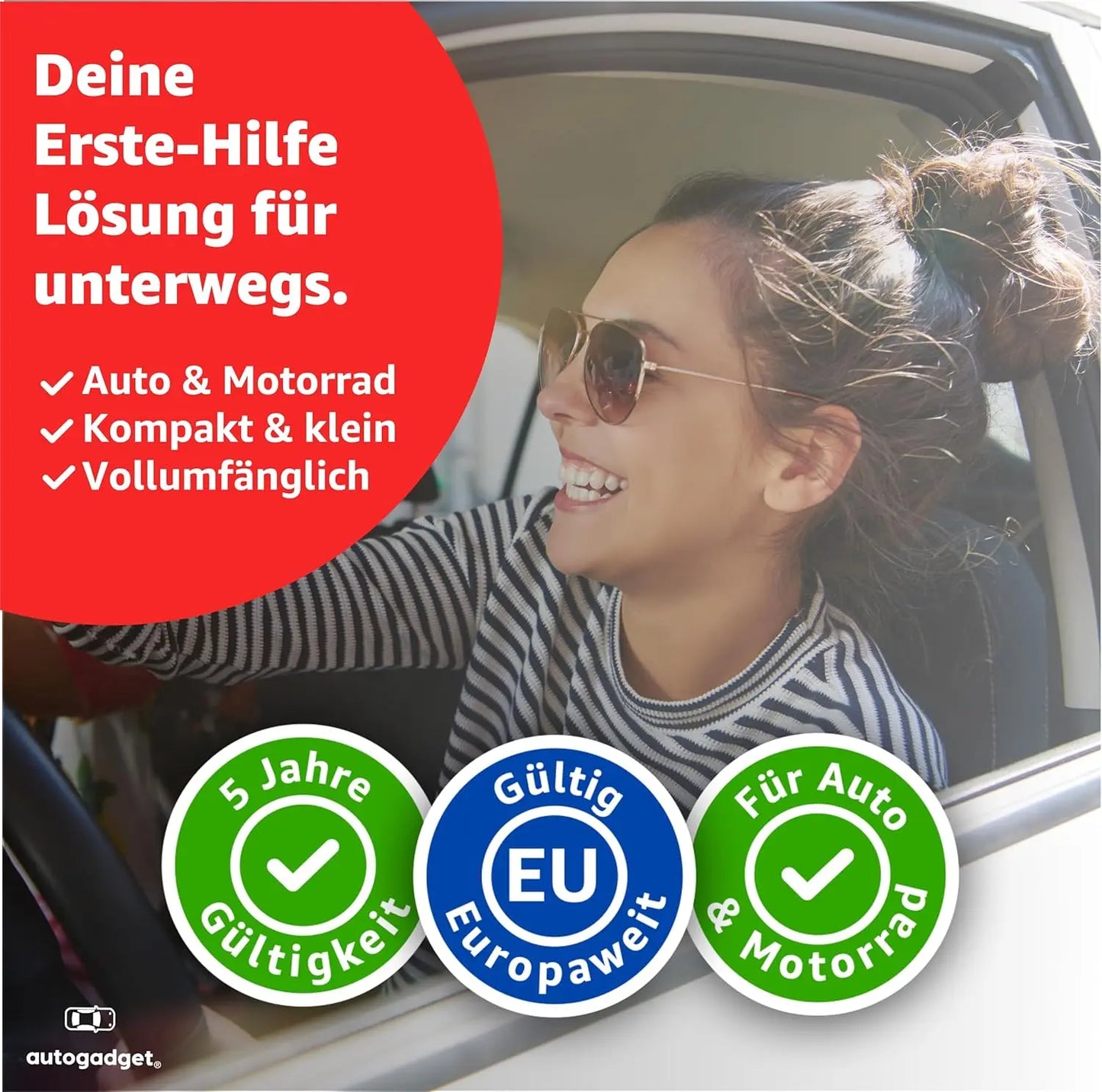 Verbandstasche KFZ Norm 2026 mit Beatmungstücher - Verbandskasten Auto - DIN13164:2022 - Erste Hilfe Set - Verbandskasten StVO konform (Rot) Safeglow®