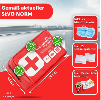 3 in 1 - Auto Erste Hilfe Set 2026 - KFZ Verbandskasten Pkw & Warnweste & Warndreieck Set - Autozubehör & Pannenset & Unfall - Geprüft & Norm Safeglow®