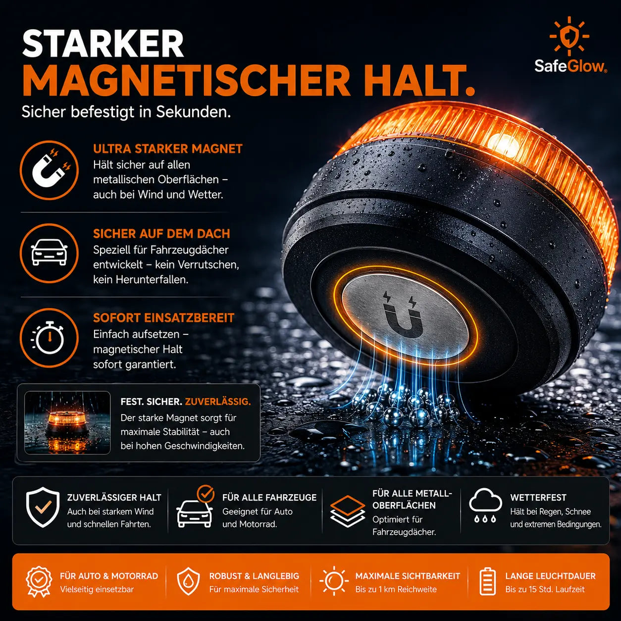 Notlicht Warnleuchte V16 - Warndreieck für StVO - Auto & Motorrad Safeglow®