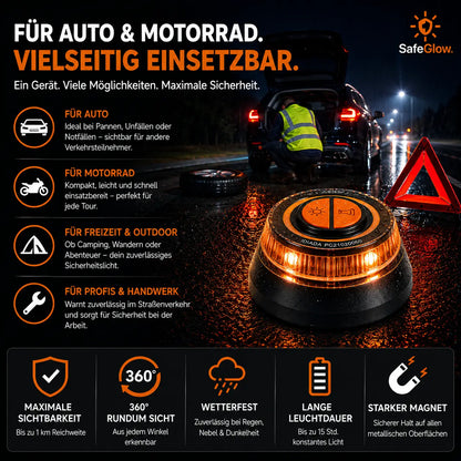 Notlicht Warnleuchte V16 - Warndreieck für StVO - Auto & Motorrad Safeglow®