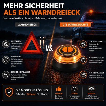 Notlicht Warnleuchte V16 - Warndreieck für StVO - Auto & Motorrad Safeglow®