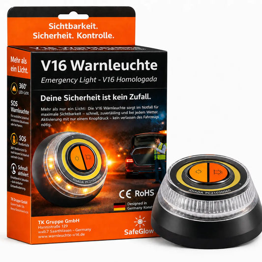 Notlicht Warnleuchte V16 - Warndreieck für StVO - Auto & Motorrad Safeglow®